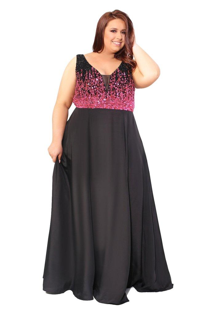 Kurves By Kimi - Bedazzled V-neck A-line Dress 71128