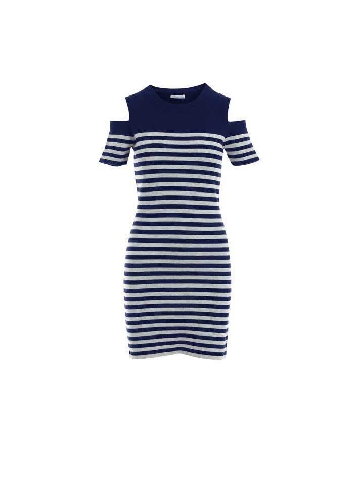 Minnie Rose - Striped Cold Shoulder Dress