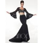 Panoply - Two-piece Sultry Bell Sleeved Lace Trumpet Gown 14844