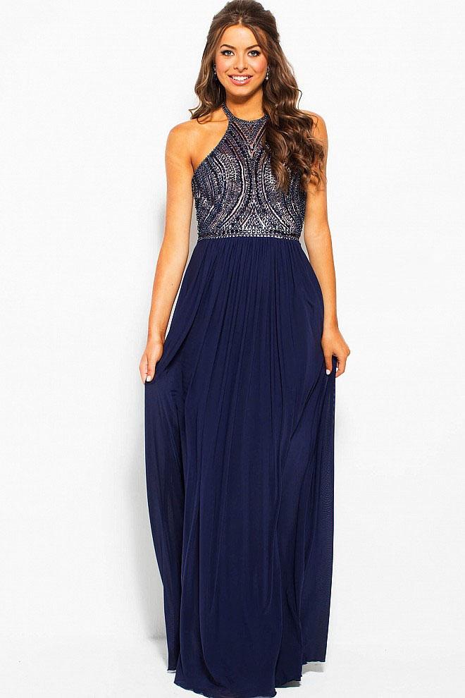 Jovani - Jvn51188 Beaded Halter Neck A-line Gown