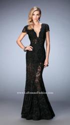 La Femme - Long Lace Prom Dress With Rhinestone Embellishments 22738