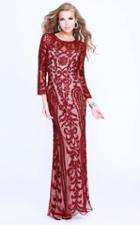 Shail K - 1287 Long Sleeve Sequined Illusion Evening Dress