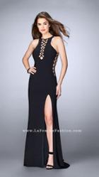 La Femme - Seductive Lace Up Front Neck Jersey Dress 23989