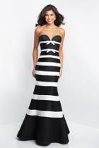 Blush - C1051 Bow Accented Striped Mermaid Dress