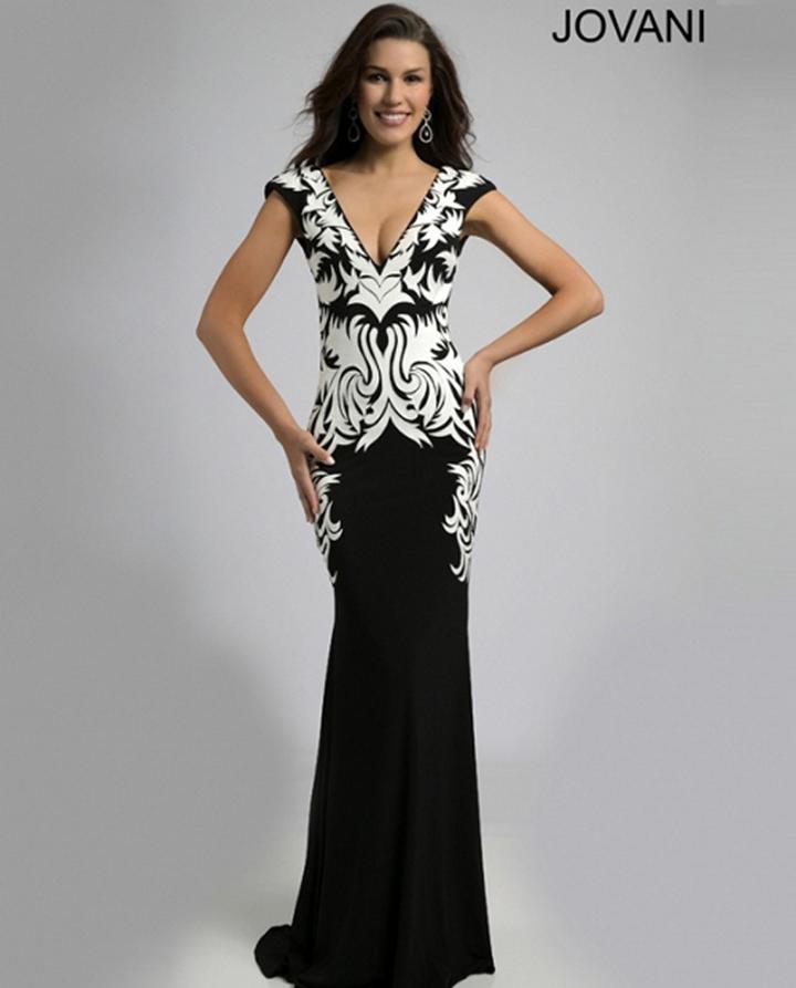 Jovani - Detailed Cap Sleeve V-neck Sheath Dress 99014
