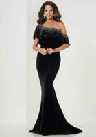 Tiffany Homecoming - 46125 Embellished Asymmetric Velvet Trumpet Dress