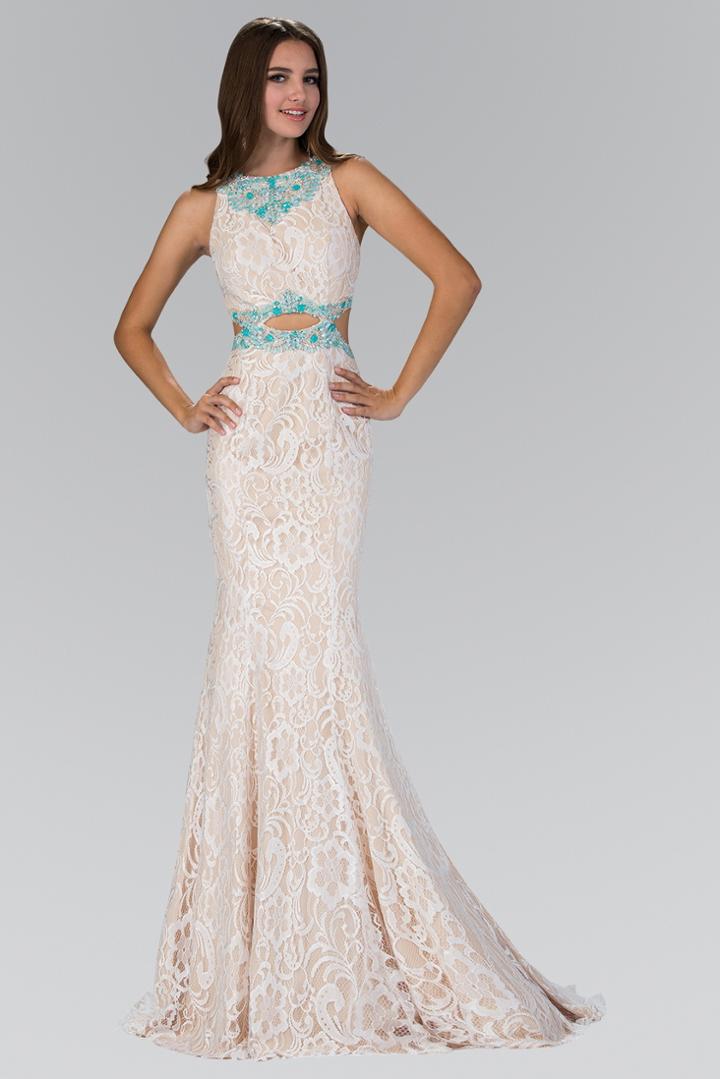 Elizabeth K - Jewel Neckline With Cutouts Lace Gown Gl1403