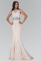 Elizabeth K - Jewel Neckline With Cutouts Lace Gown Gl1403