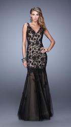 La Femme - 21105 V-neck Lace Mermaid Evening Gown