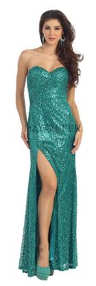 May Queen - Sequined Sweetheart Sheath Long Gown With Slit Rq7042