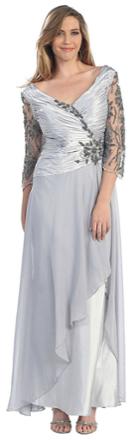 May Queen - Quarter Sleeve Floral Ornate Ruched A-line Gown