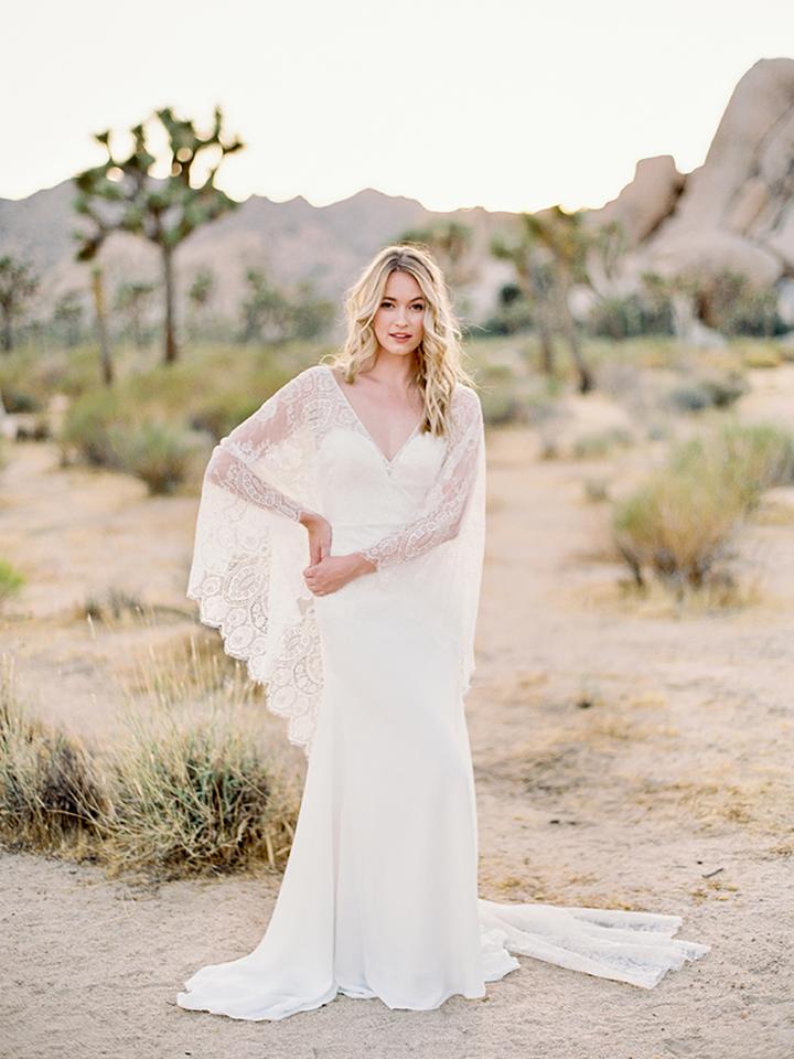 Wilderly Bride By Allure Bridals - F112 Caped Lace V-neck Wedding Dress