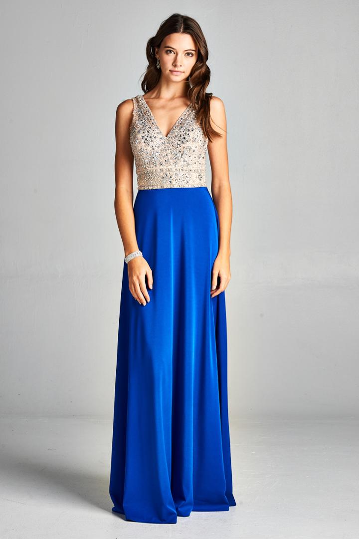 Aspeed - L1889 Bejeweled V-neck Sheath Prom Dress