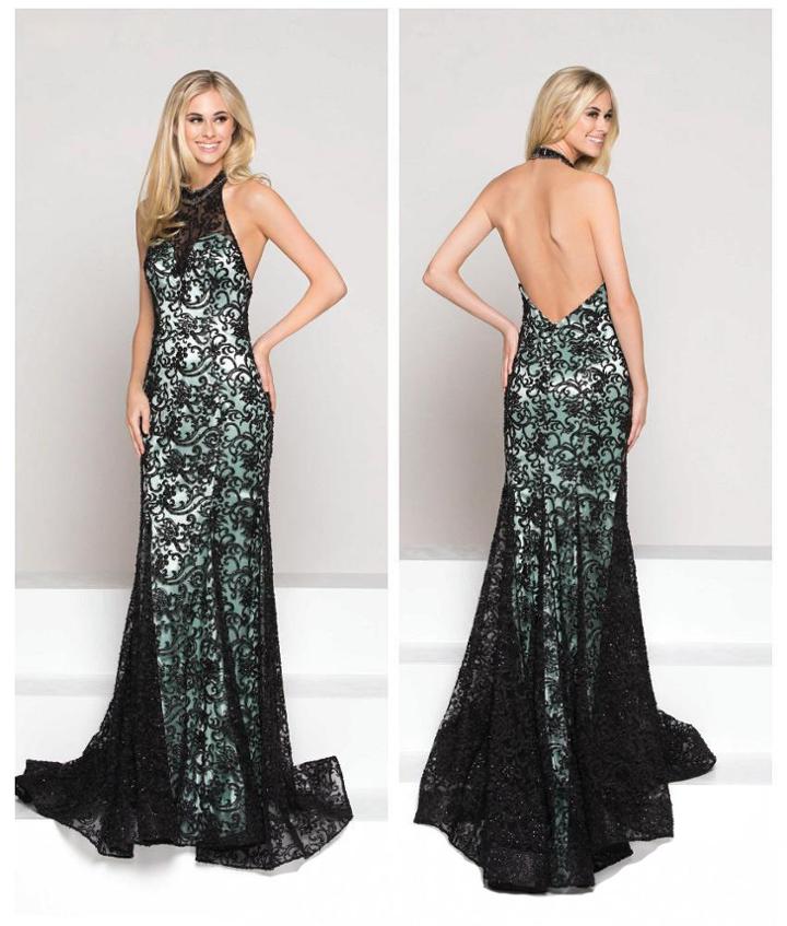 Colors Dress - 1892 Lace Illusion Halter Sheath Dress