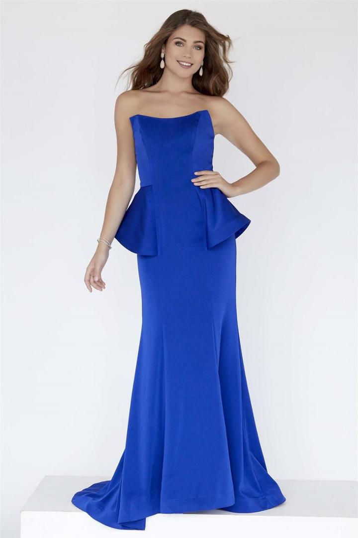 Jolene Collection - 18027 Fitted Strapless Peplum Evening Dress