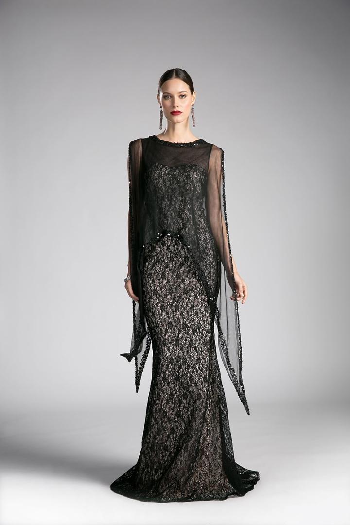 Cinderella Divine - Illusion Cape Lace Sheath Gown