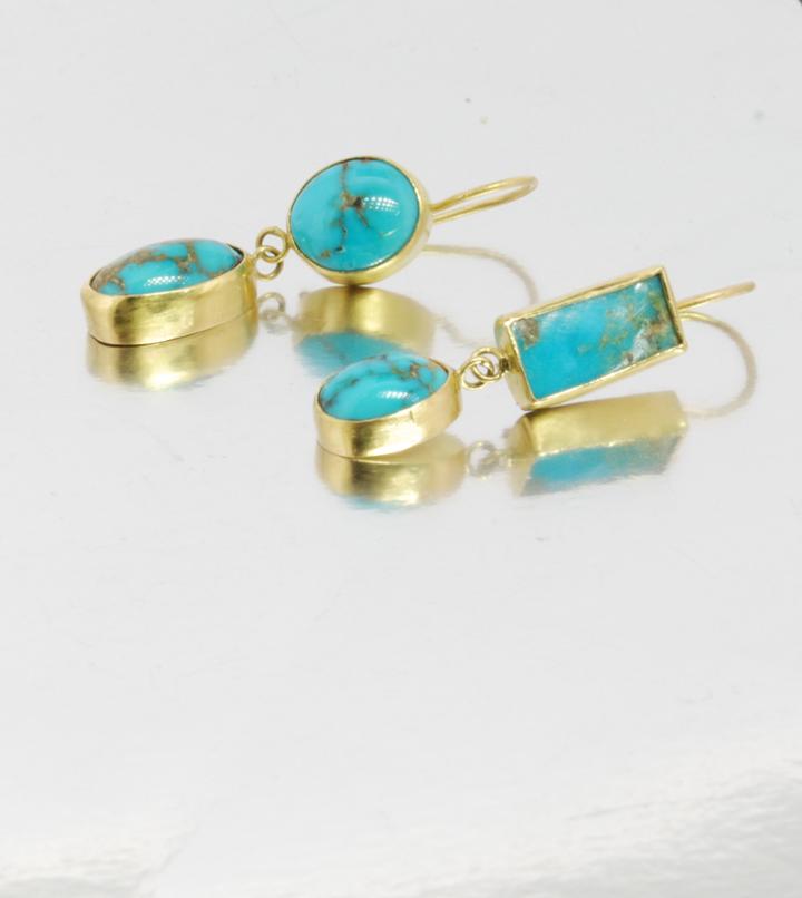 Lori Kaplan Jewelry - Persian Turquoise 18k Gold Earrings