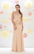May Queen - Elegant Cap Sleeve Embellished Jewel Neck Dress Mq1424