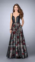 La Femme - Captivating Deep V-neck Floral A-line Dress 24025