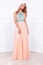 Sleeveless Bejeweled Scoop Neck Long A-line Dress
