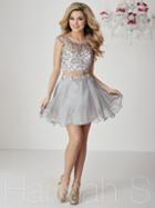 Hannah S - Two-piece Beaded Lace Top A-line Short Dress 27093