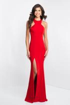 Blush - C1029 High Halter Ruffle Paneled Sheath Gown