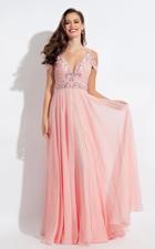 Rachel Allan - 6054 Bedazzled Deep V-neck A-line Dress