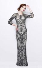 Primavera Couture - Florid Lattice Quarter Sleeve Bateau Sheath Gown 1759