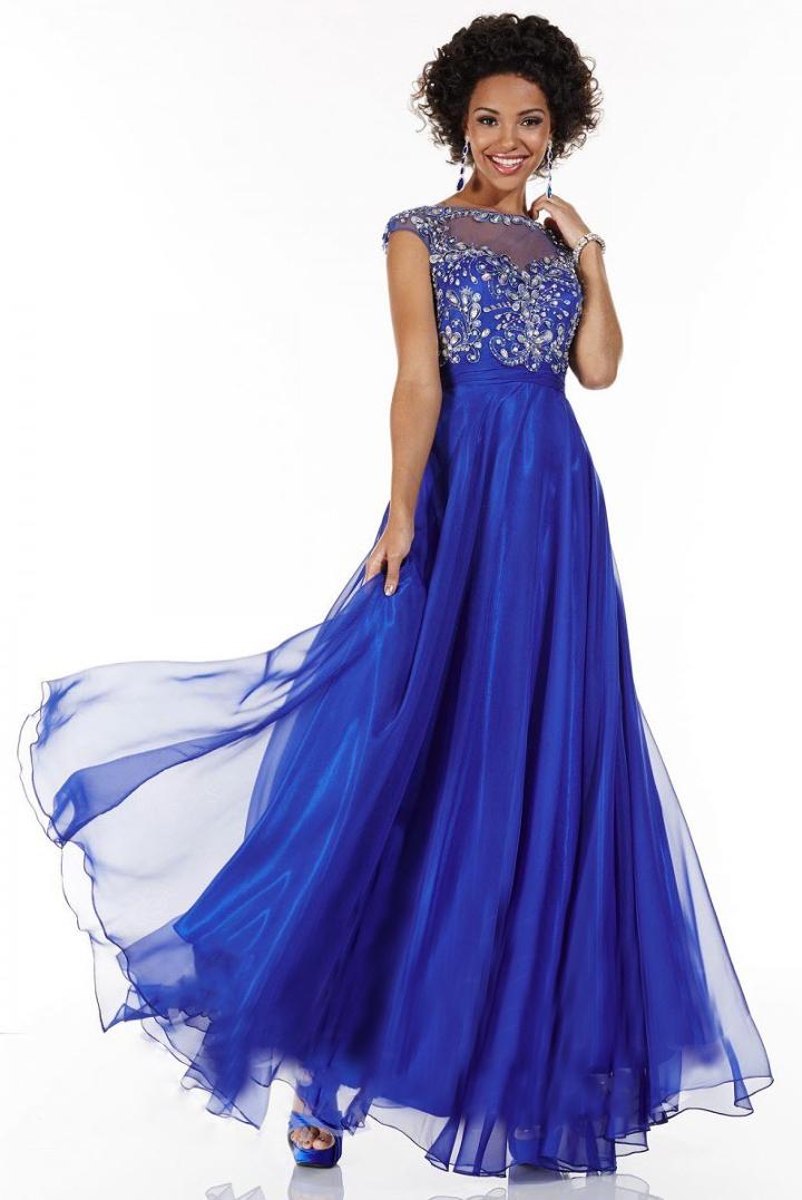 Tiffany Homecoming - Embroidered Bateau Neck Chiffon A-line Dress 16062