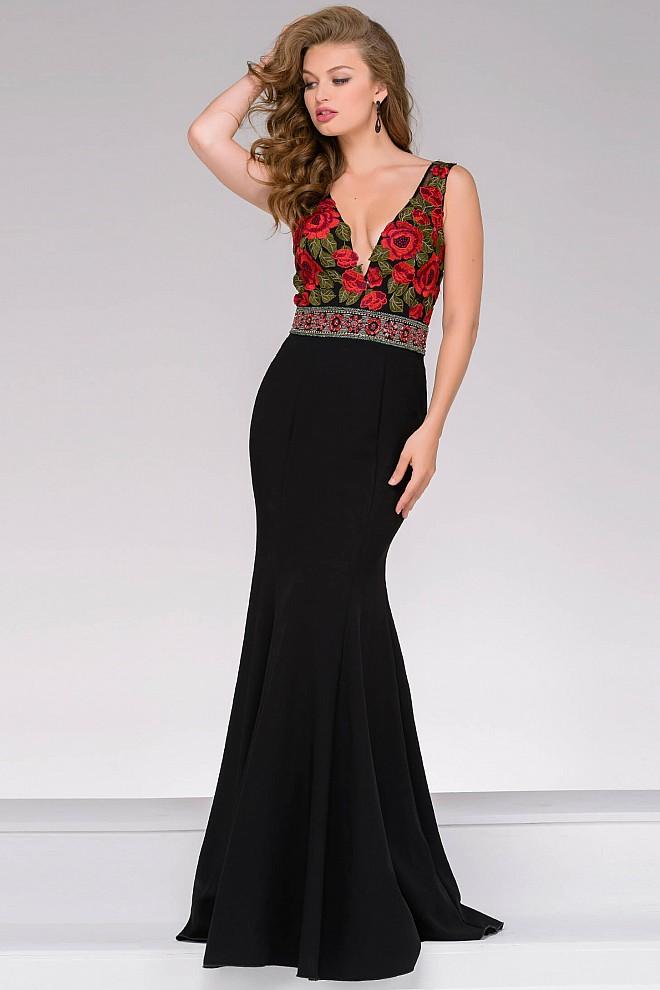 Jovani - Fitted Long Prom Dress With Floral Embroidery 45744