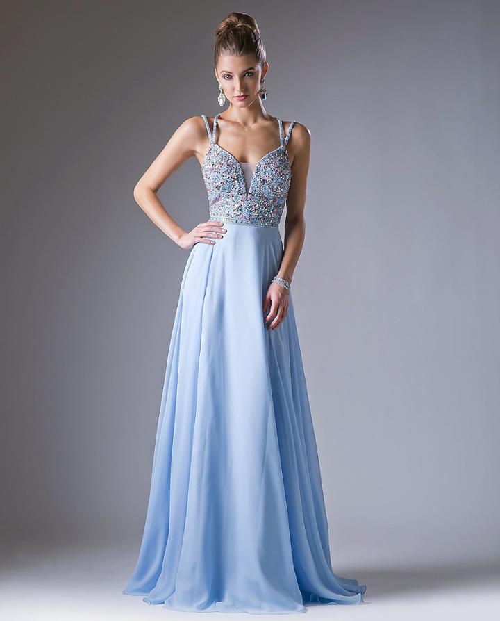 Cinderella Divine - Strappy Beaded Plunging Chiffon Dress