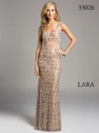 Lara Dresses - Bedazzled V-neck Sheer Overlay Long Sheath Gown 33026