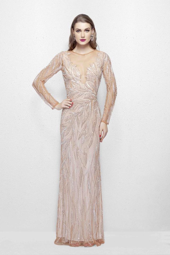 Primavera Couture - 3082 Beaded Illusion Jewel Fitted Dress