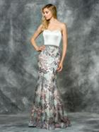 Colors Couture - J033 Strapless Floral Lace Evening Gown