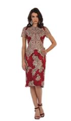 May Queen - Sophisticated Embroidered Short Sleeve Jewel Sheath Dress Mq1478