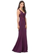 Dancing Queen - Appliqued Fitted V Neck Evening Dress
