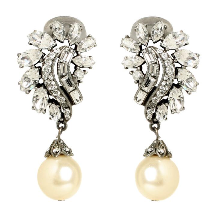 Ben-amun - Pearl And Crystal Cluster Drop Earring