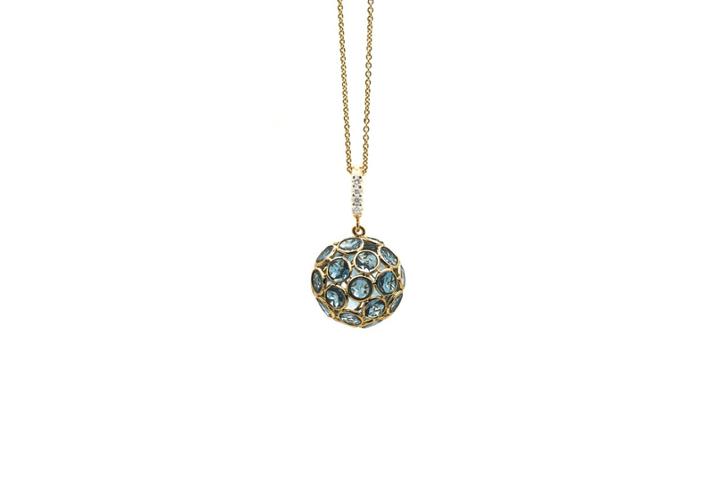 Tresor Collection - London Blue Origami Sphere Ball Pendant In 18k Yellow Gold