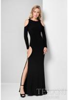 Terani Evening - Bateau Neckline With Dramatic Cutouts Black Evening Gown 1711e3167