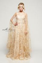 Milano Formals - Sleeveless Jewel Neckline Lace Embellished A-line Long Dress With Cape E2158