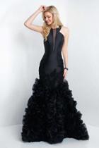 Blush - 11568 Halter Beaded Lace Organza Ruffled Mermaid Gown