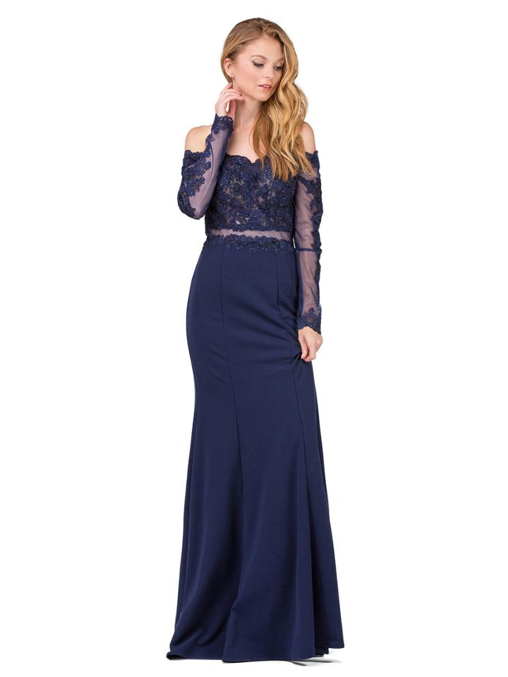 Dancing Queen - Long Sleeve Scalloped Off Shoulder Gown