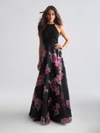 Madison James - 18-658 Beaded Halter Neck Floral A-line Gown