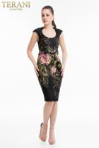 Terani Couture - 1821c7025 Floral Fitted Cap Sleeves Cocktail Dress