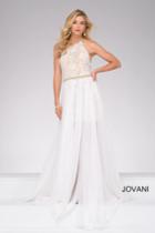 Jovani - Lace Bodice With Beaded Halter Chiffon Dress 49553