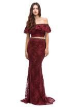 Eureka Fashion - Off-shoulder Two-piece Lace Mermaid Gown