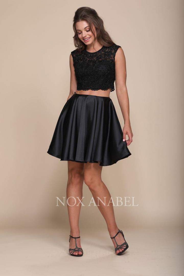 Nox Anabel - Q603 Two Piece Beaded Lace Cocktail Dress