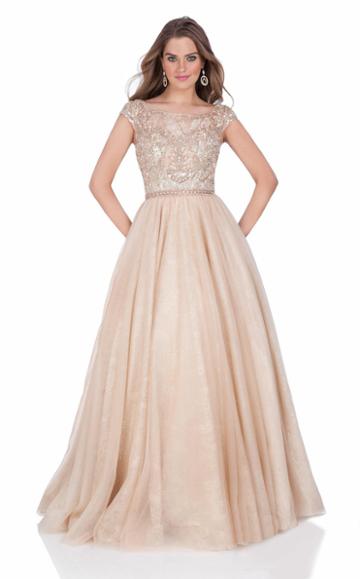 Terani Couture - 1611p1236g Crystal Embellished Pleated Gown