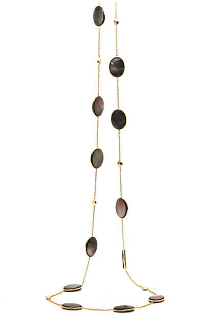 Tresor Collection - Grey Mother Of Pearl Oval Long Necklace In 18k Yg