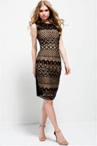 Jovani - Knee Length Sleeveless Embroidered Lace Dress